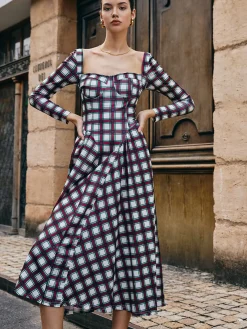 Sweetheart Plaid Pleated Dress