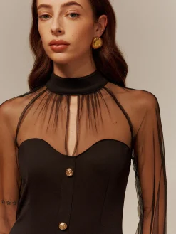 Sweetheart Sheer-Detail Slim Dress
