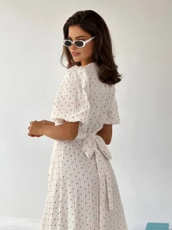 Sweetheart Textured Knotted Midi Dress