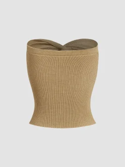 Sweetheart Twist Ribbed Crop Tube Strapless Top
