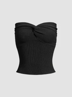 Sweetheart Twist Ribbed Crop Tube Strapless Top