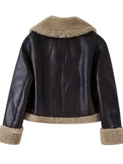 Teddy Faux Leather Zipper Jacket