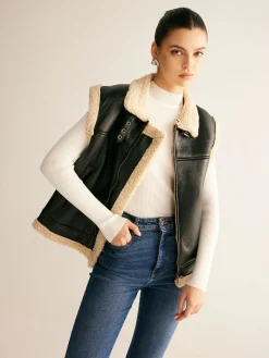 Teddy Lined PU Leather Vest