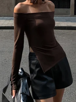 Terracotta Off Shoulder Long Sleeve Shirt