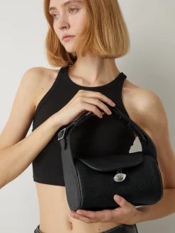 Textured Buckle Flap Handbag