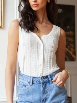 Textured Button-Front Sweater Vest