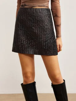 Textured Faux Leather Zipper Skirt