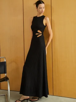 Textured Sleeveless Cutout Long Dress