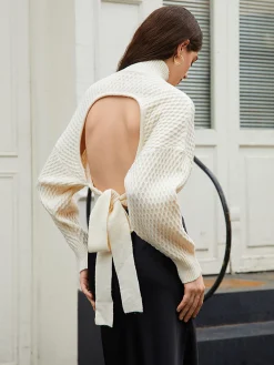 Tie Back Mock Neck Sweater