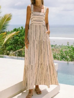 Tie Back Stripe Pockets Dress