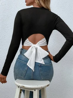 Tie Beck Skinny Crop Blouse