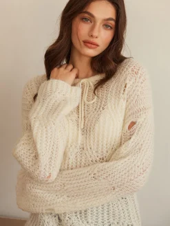 Tie Front Hollow Shift Sweater