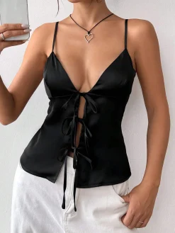 Tie Front Satin Cami Top