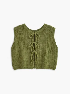 Tie Front Solid Sweater Vest