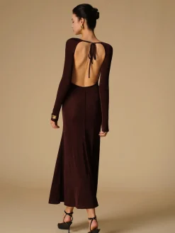 Tie Neck Backless Jersey Long Dress