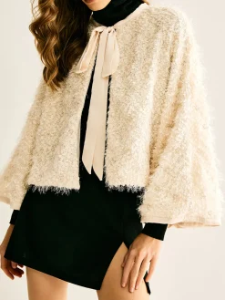 Tie Neck Fuzzy Blazer