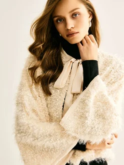 Tie Neck Fuzzy Blazer