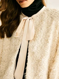 Tie Neck Fuzzy Blazer