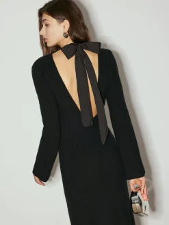 Tie Neck Open Back Long Dress
