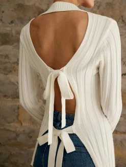 Tie Open Back Knit Top