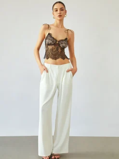 Tie Shoulder Floral Lace Crop Top