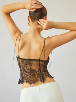 Tie Shoulder Floral Lace Crop Top
