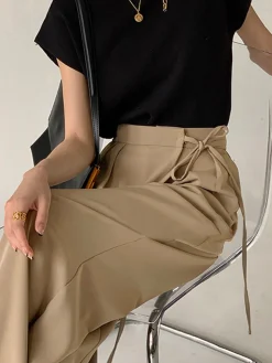 Tie Waist Flowy Wide Leg Dress Pants