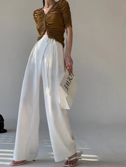 Tie Waist Flowy Wide Leg Dress Pants