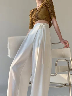 Tie Waist Flowy Wide Leg Dress Pants