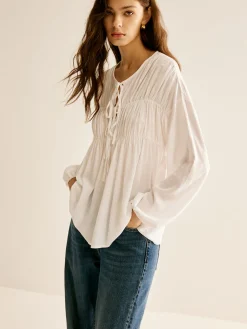 Tie-Front Pleated Blouse