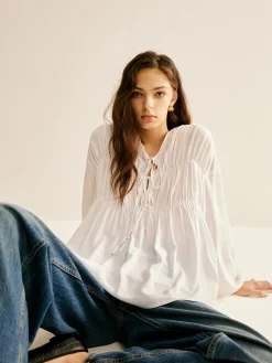 Tie-Front Pleated Blouse