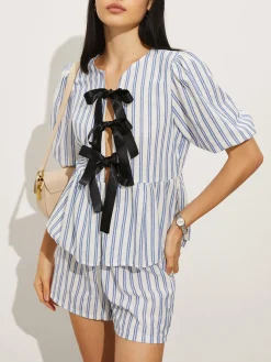 Tie-Front Stripe Shorts Set