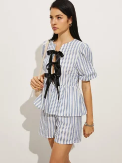 Tie-Front Stripe Shorts Set