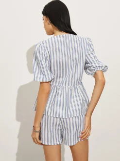 Tie-Front Stripe Shorts Set