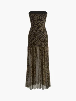 Tiger Print Strapless Mesh Dress