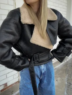 Too Blessed Sherpa Lined Shearling Leather Flight Jacket