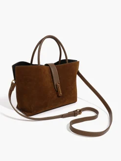 Top Handle Suede Compartment Bag