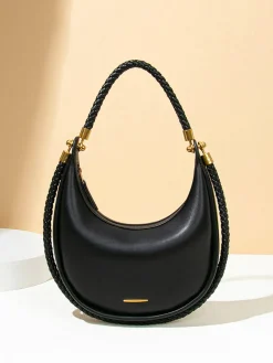 Top Woven-Handle Crescent Bag