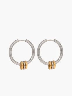 Tow Tone Beading Silver Hoop Earrings