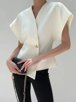 Trendy V-Neck Button Down Blouse