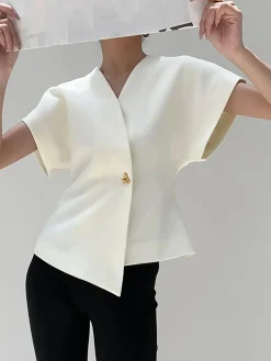 Trendy V-Neck Button Down Blouse