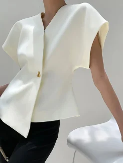 Trendy V-Neck Button Down Blouse