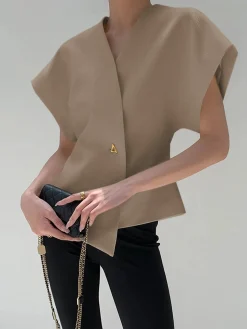 Trendy V-Neck Button Down Blouse