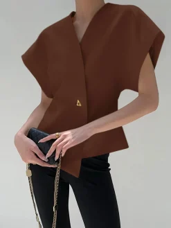 Trendy V-Neck Button Down Blouse