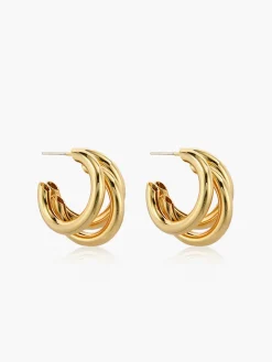 Triple Golden Hoop Stud Earrings