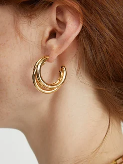 Triple Golden Hoop Stud Earrings