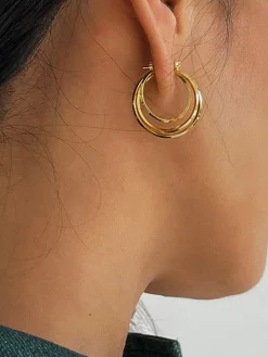 Triple Layered Golden Hoop Earrings