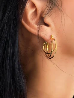 Triple Layered Golden Hoop Earrings