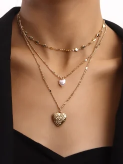 Triple Layered Heart Charm Necklace