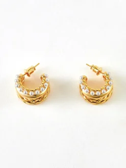 Triple-Layer Pearl Detail Hoop Earrings